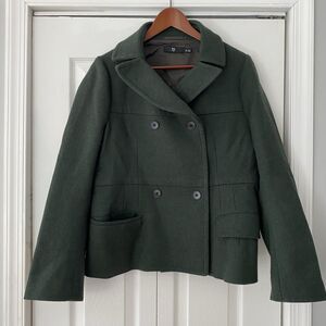 Uniqlo x Jil Sander XL +J 100% Wool PeaCoat Green Double Breasted Pockets